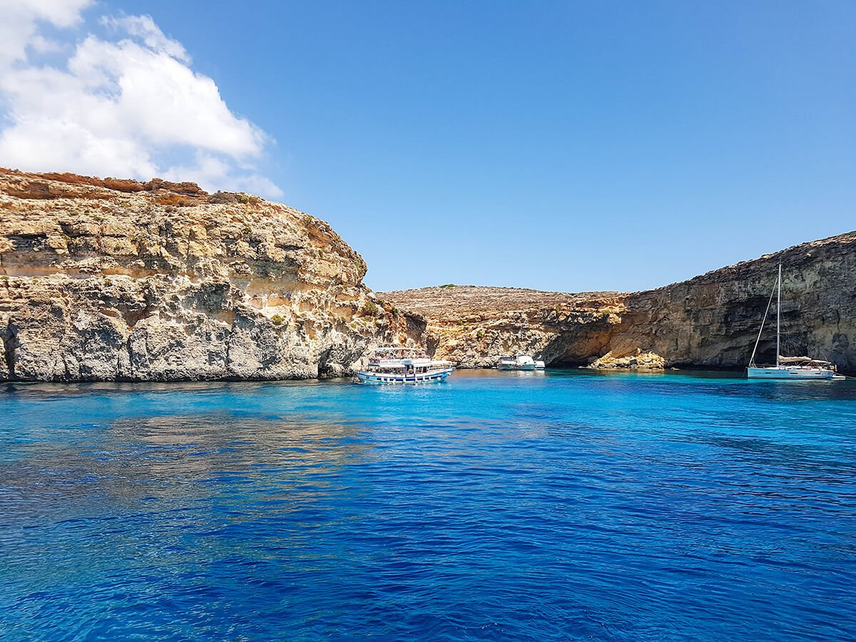 Beautiful view of boats at the Crystal lagoon, Malta