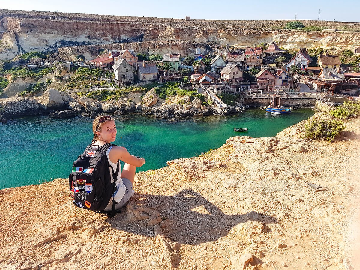 View of Popeye village from the cliff in Malta