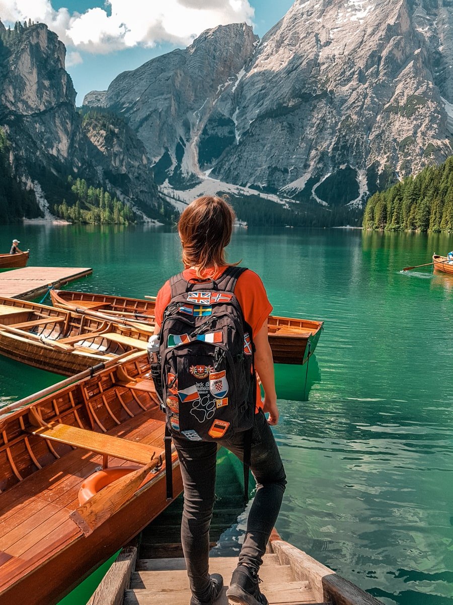 Backpacking at lake Braies