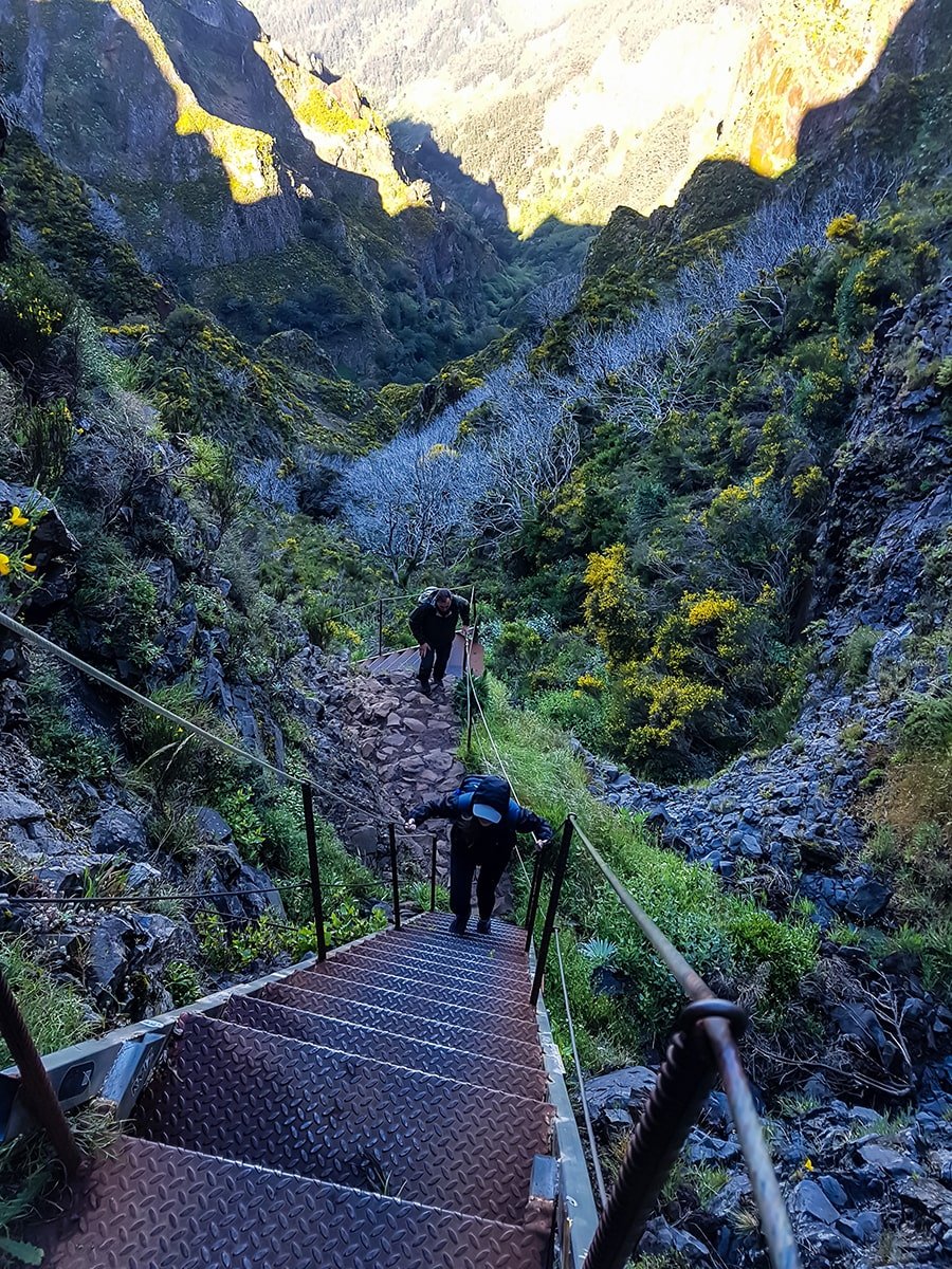 Walking on the stairs when hiking from Pico do Arieiro to Pico Ruivo