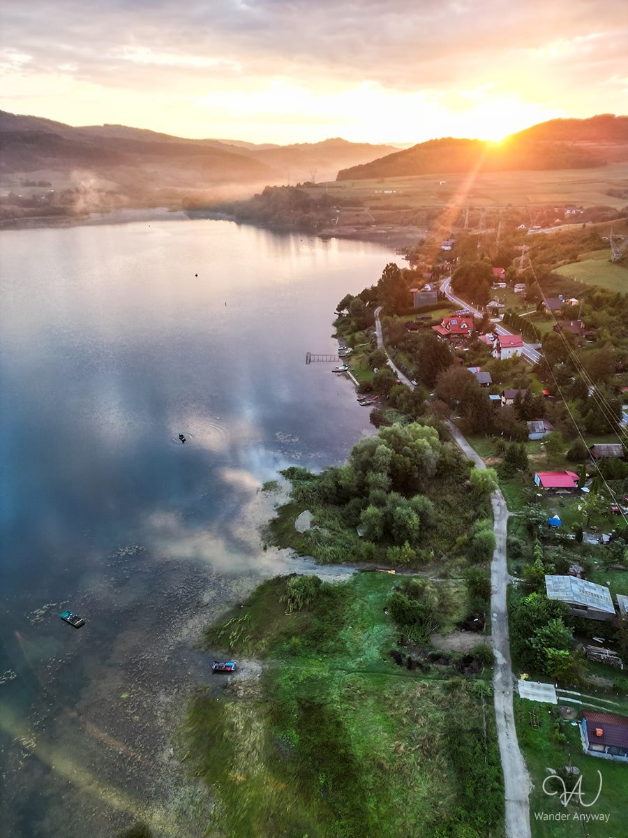 Aerial footage of Lake Bezid and some chalets