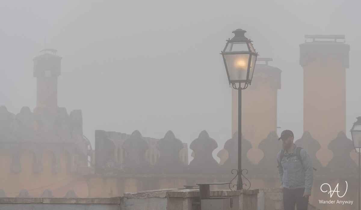 Rainy and foggy day at Pena Palace Portugal