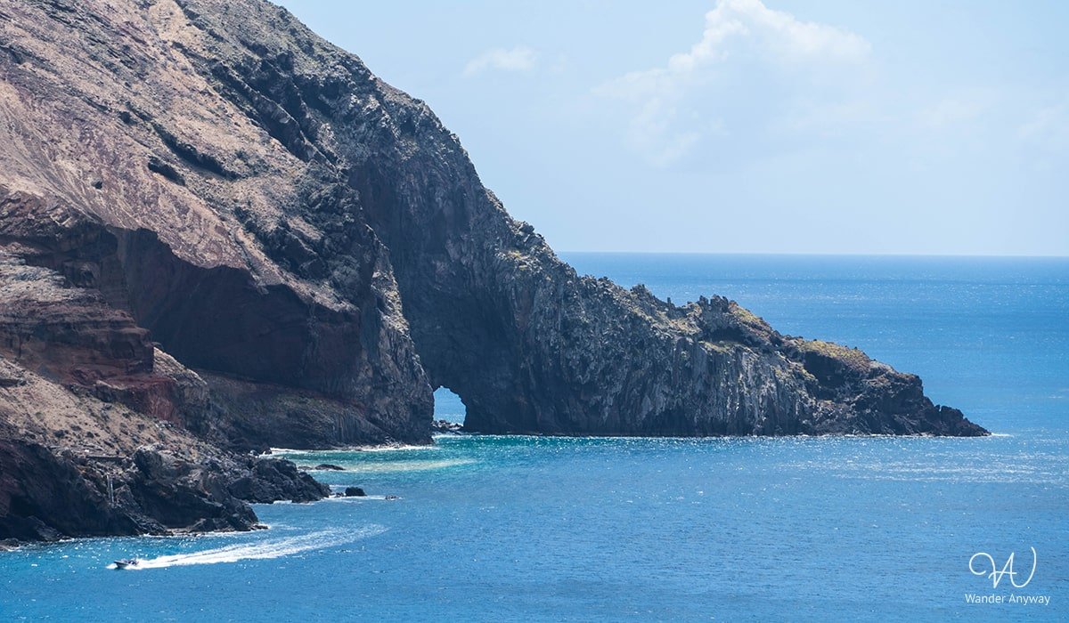 A captivating moment during a hike at Ponta de São Lourenço, with the ocean stretching to the horizon
