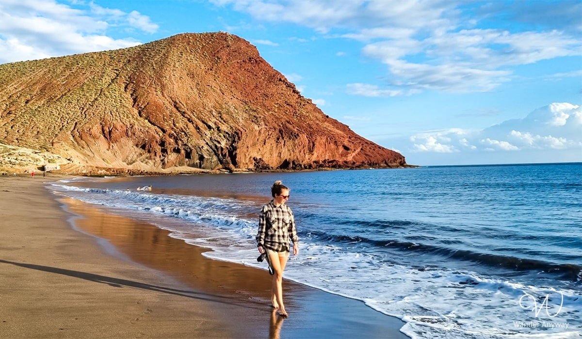 Long stretch of golden sand near Montana Roja, Tenerife.