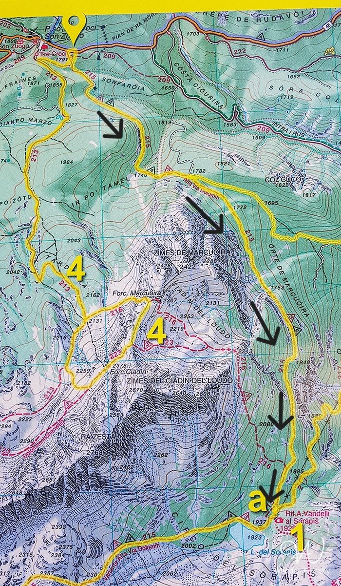 Lake Sorapis hiking map