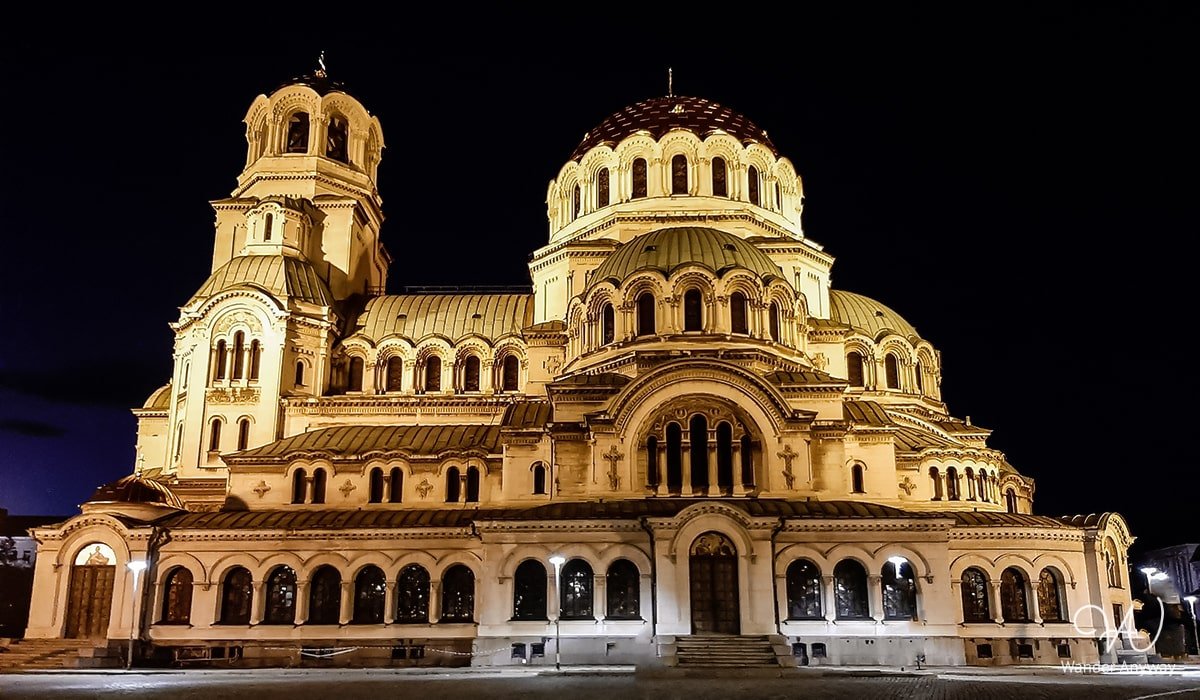 Evening view of the Alexander Nevsky Cathedral in beautiful Bulgaria