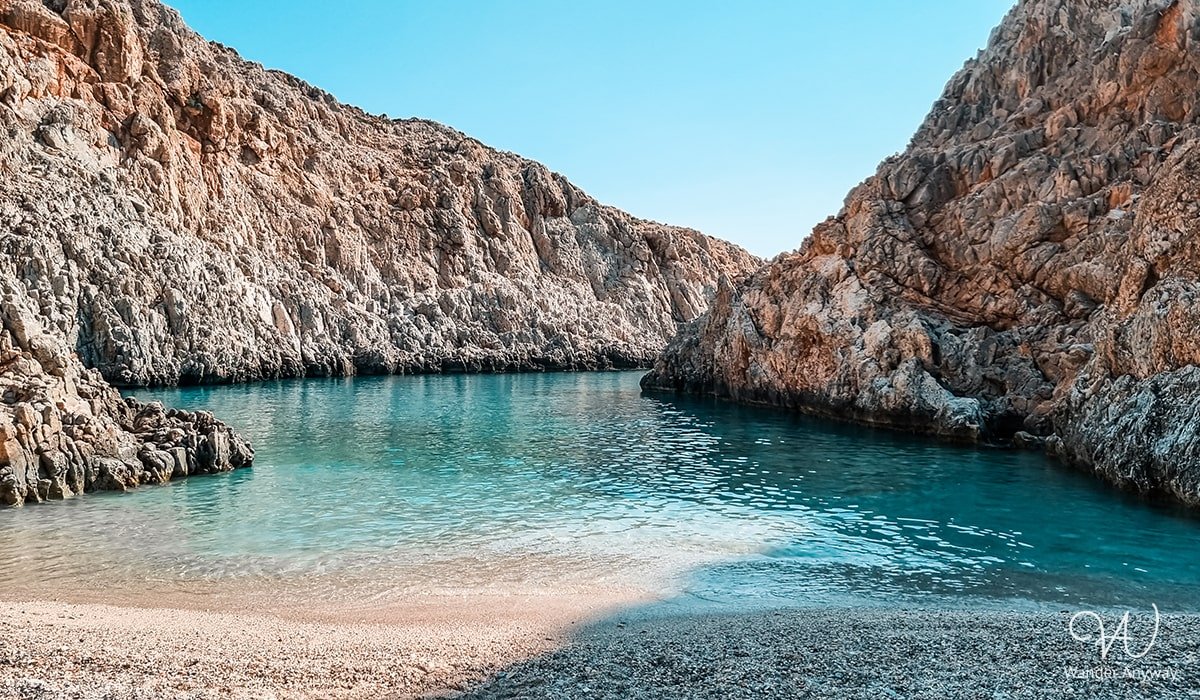 Turquoise waters at Seitan Limania Beach in Crete, Greece