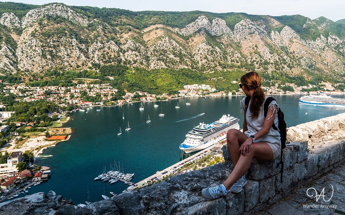 Ancient city walls of Kotor overlooking the Adriatic Sea