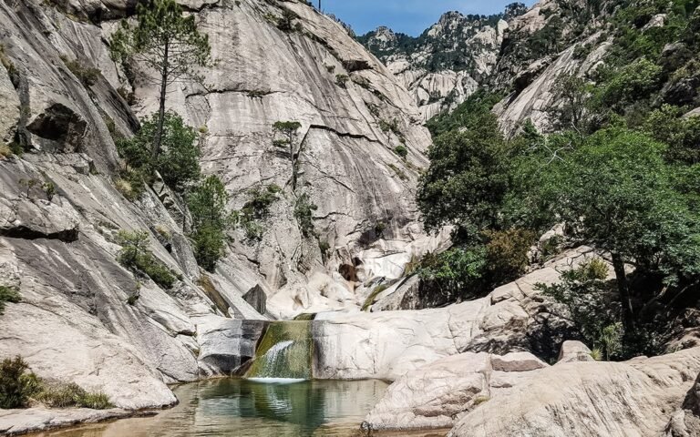 Scenic view of Purcaraccia Waterfalls in Corsica, France