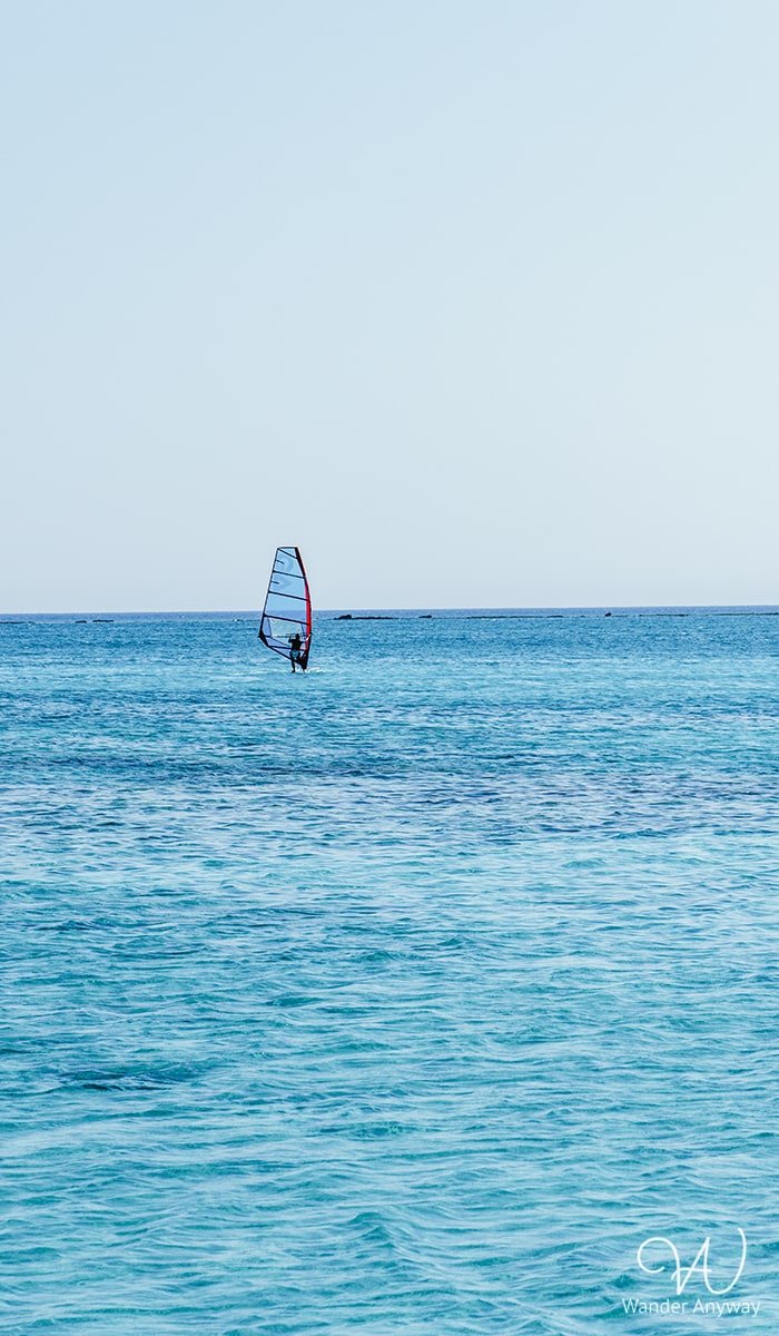 Windsurfing at Elafonisi Beach on a sunny day