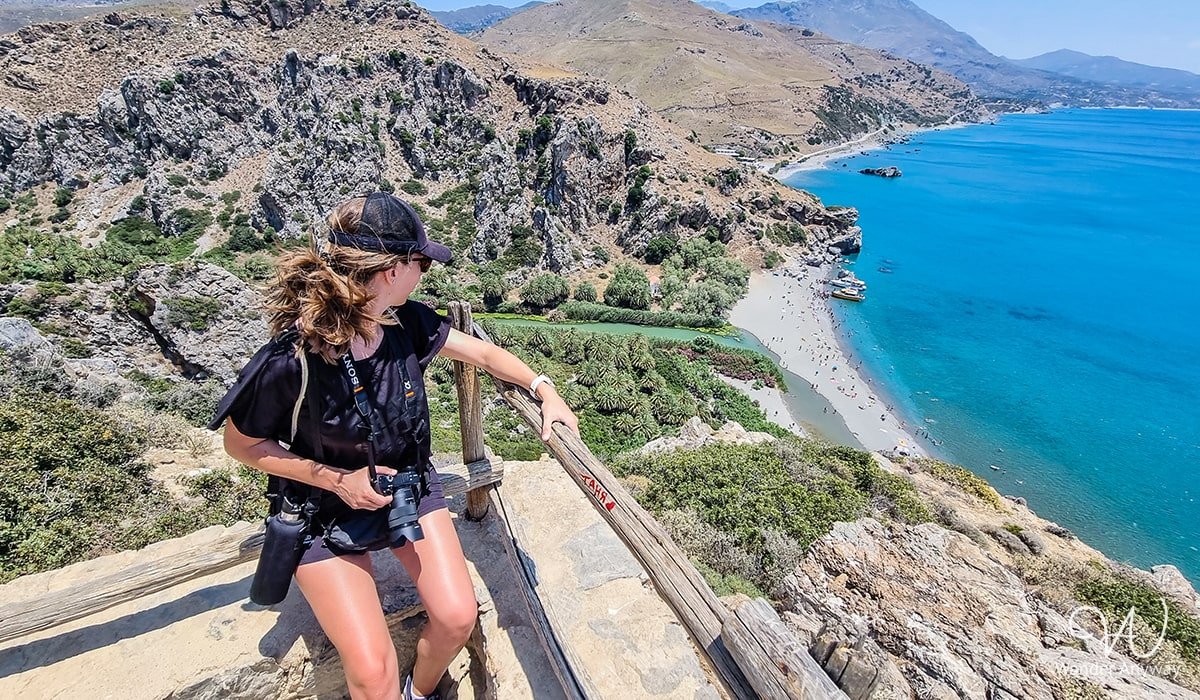 Scenic view of Preveli Beach and the Kissano Faraggi River, Crete