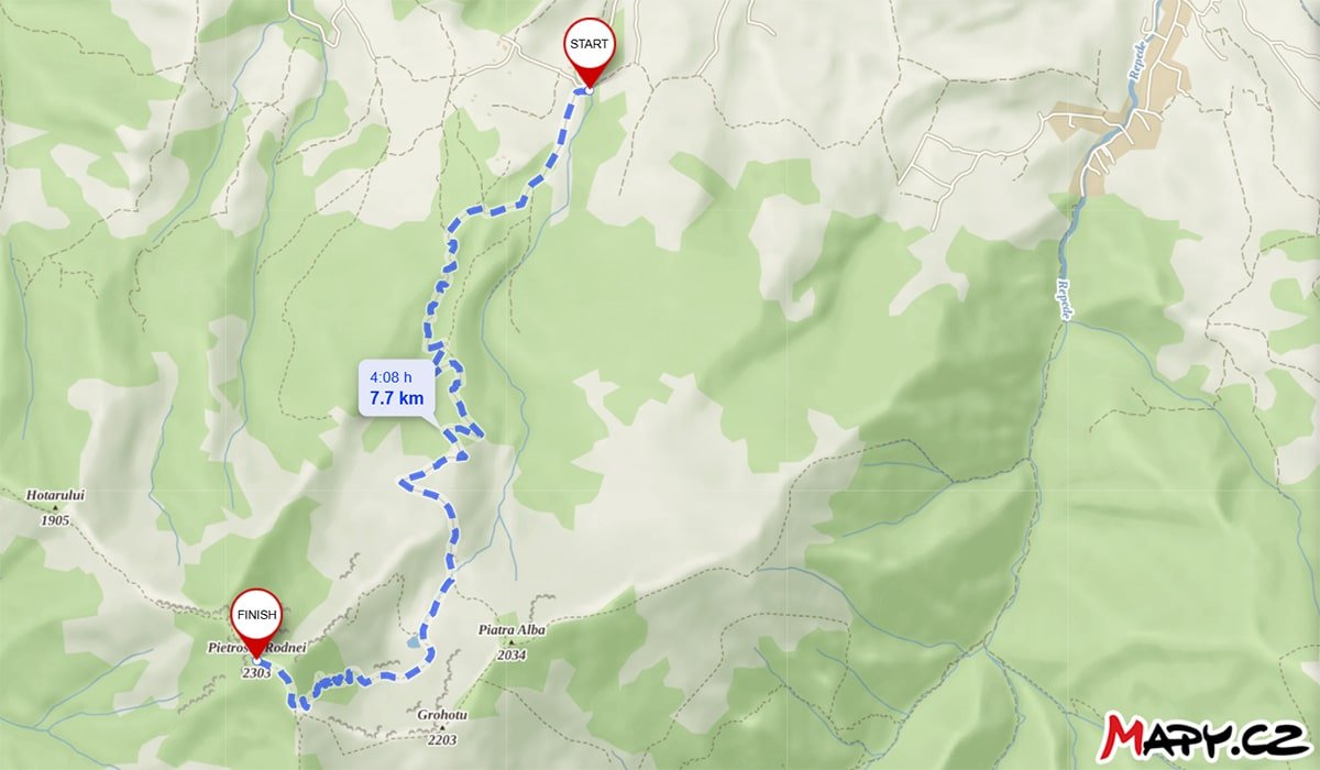 Pietrosul Rodnei trail map from mapy.cz