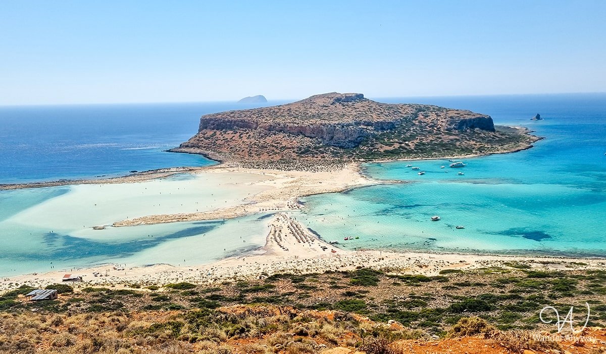 Iconic Balos Beach lagoon with turquoise waters and white-pink sand in Crete. (best beaches in Chania)