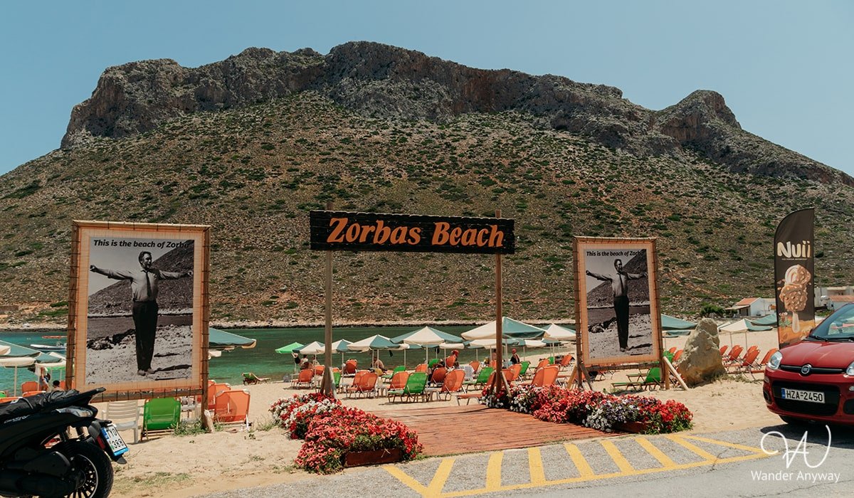 Idyllic Stavros Beach with shallow waters and scenic views, featured in Zorba the Greek.