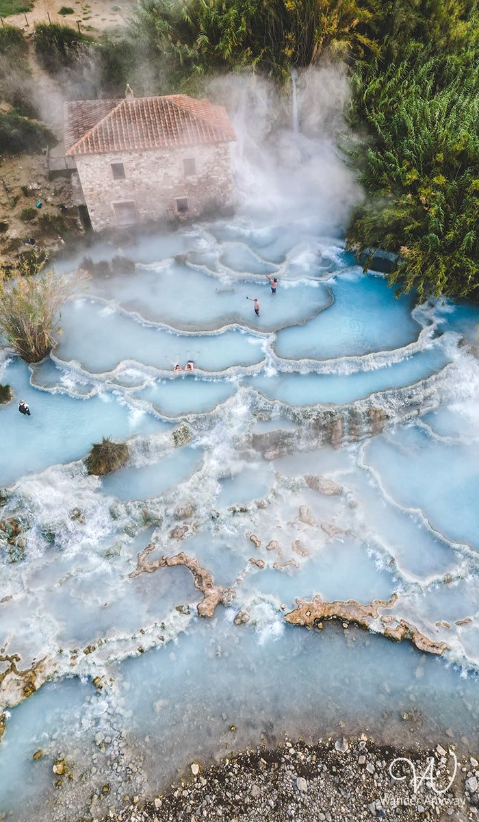 Cascate del Mulino natural hot springs and cascading limestone pools near Saturnia, Tuscany