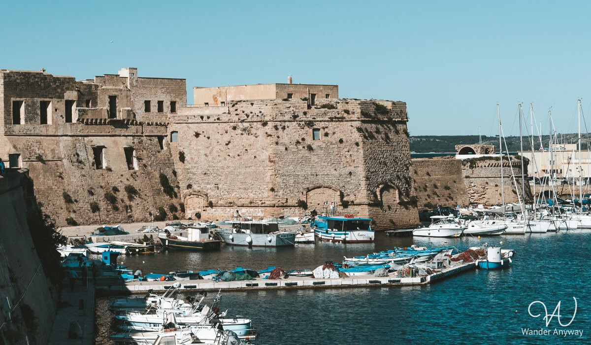 Castello Angioino,a fortress by the sea with great viewsa must-see on a day trip from Lecce by train.