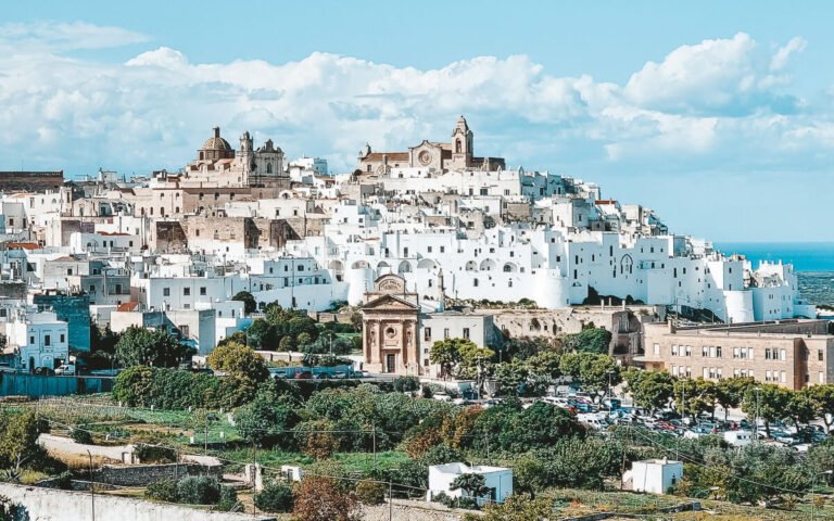 Panoramic view from Corso Vittorio Emanuele II in Ostuni overlooking the olive groves