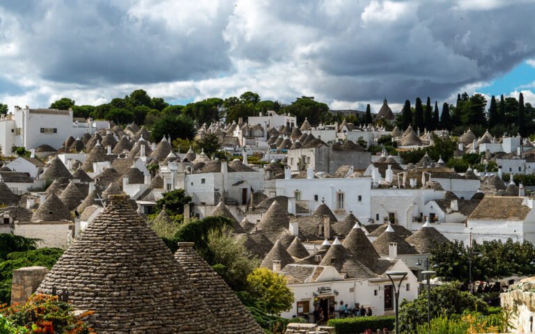 Panoramic view over Alberobello’s UNESCO-listed trulli