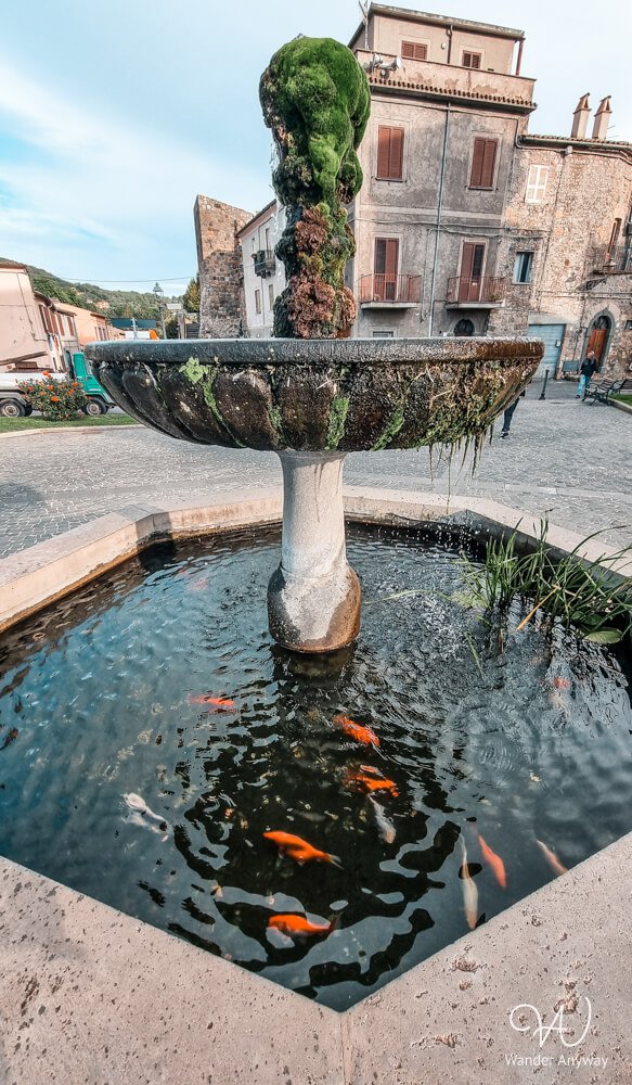Ornamental fountain in a town square in Bolsena