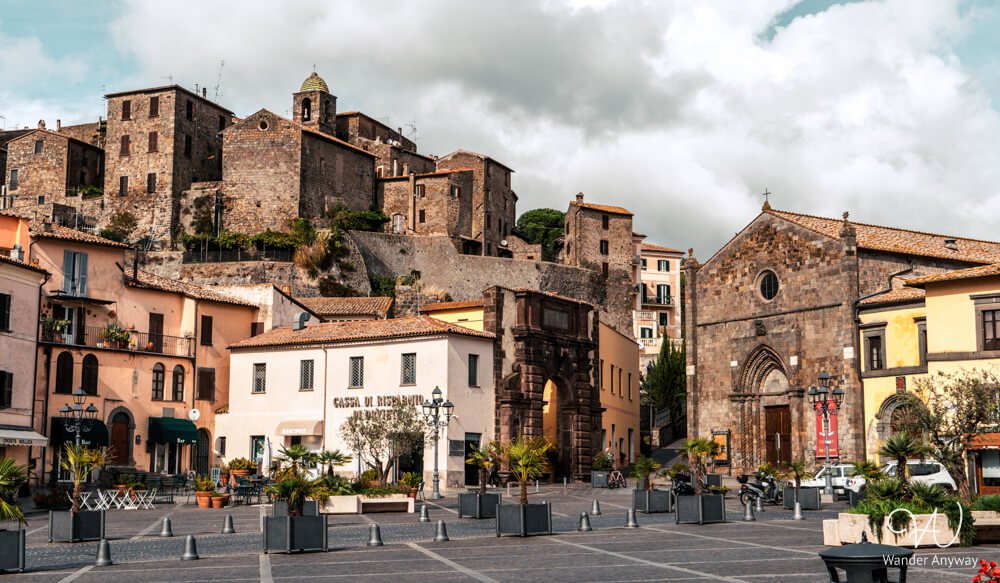 Lively Piazza Matteotti with cafés and local shops in Bolsena